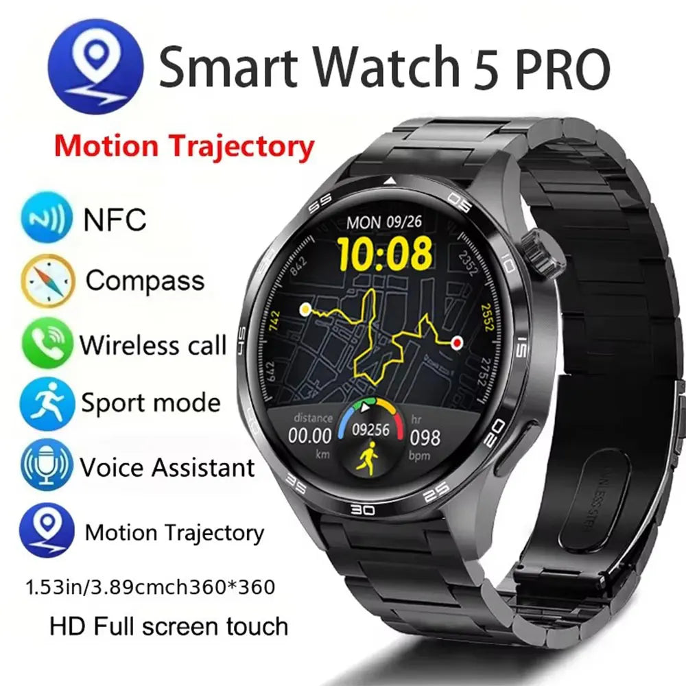 Watch 5 PRO Smart Watch Men Watch 5 AMOLED HD Screen Bluetooth Call GPS Trajectory NFC Heart Rate Compass Smartwatches 2024 New
